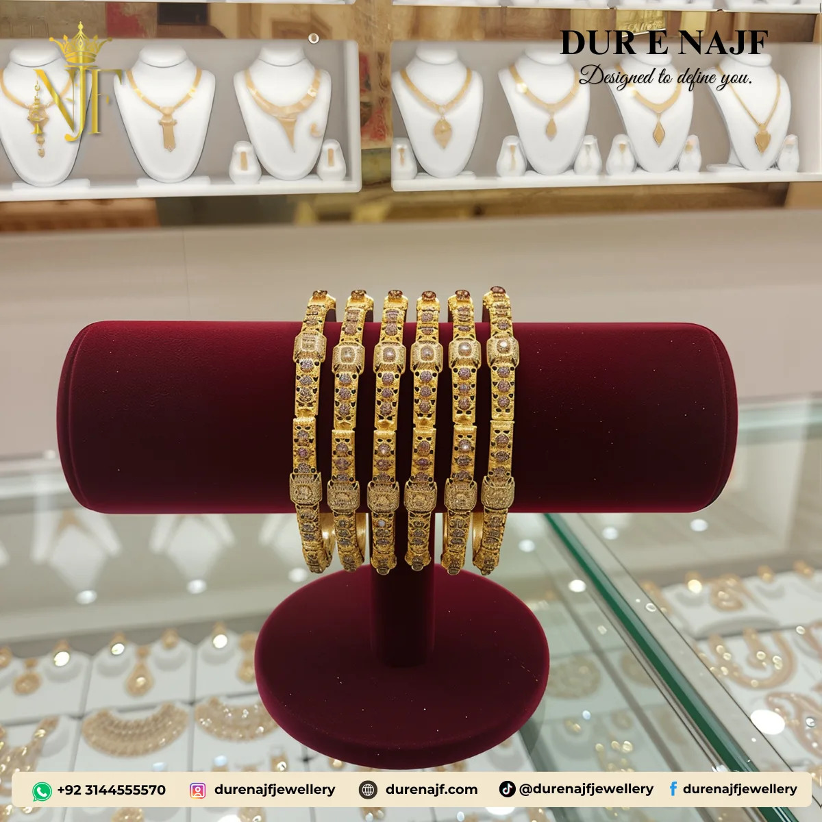 Gilded Square Motif Bangle Set (6 Pcs)
