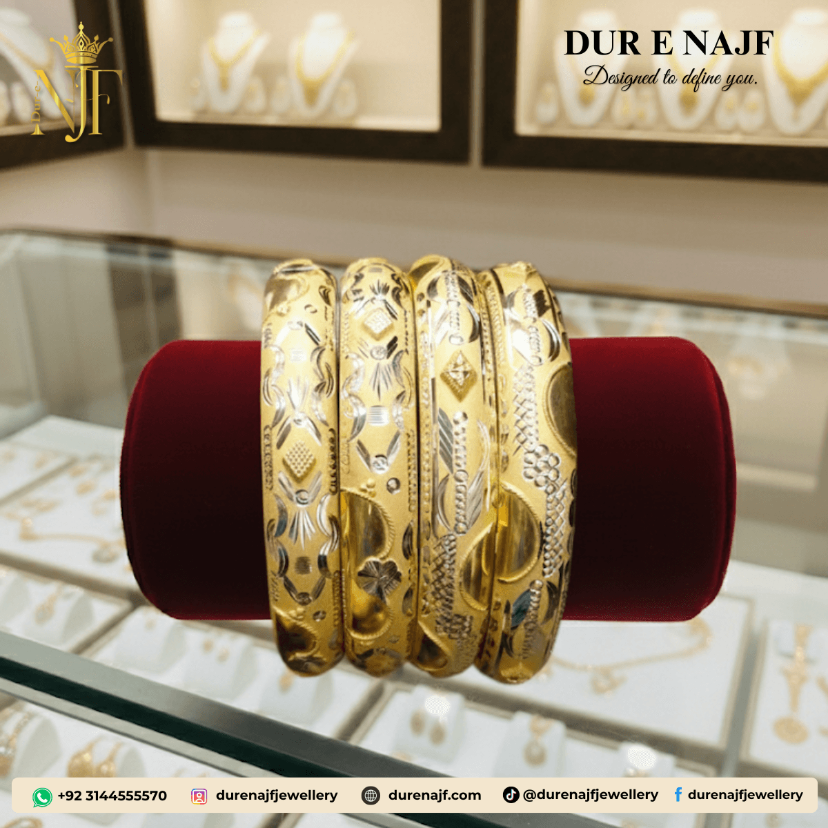 Traditional Etched Gold Finish Bangle Set