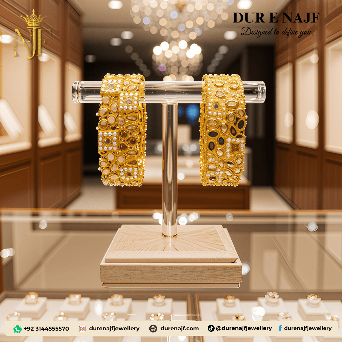 Royal Polki & Pearl Studded Statement Bangles (Set of 2)