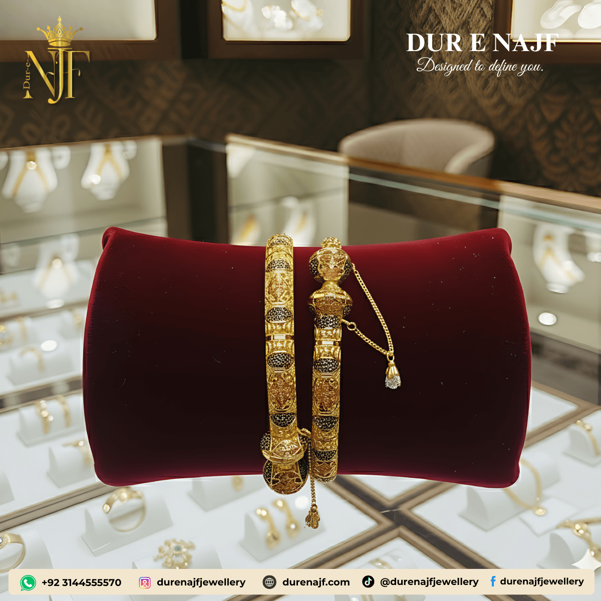 statement-gold-tone-kada-pair-with-black-enamel-and-hanging-charm