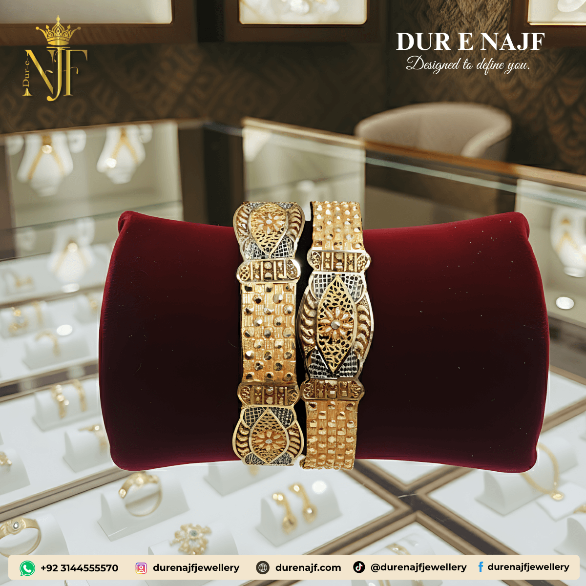 wide-contemporary-gold-tone-kada-pair-with-black-orange-enamel